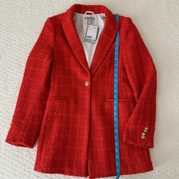 NWT H&M Textured-Weave Tweed Jacket Blazer Orange Red XS - Picture 13 of 16